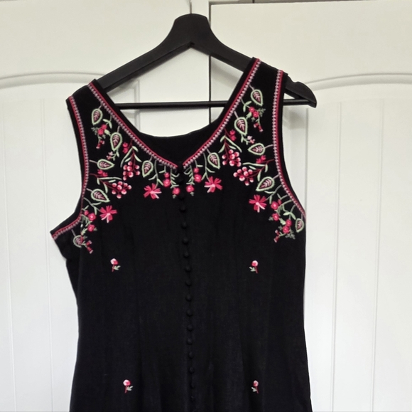 Black Linen Floral Embroidery Maxi Dress Size 12 - Picture 6 of 11